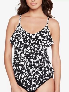 Magicsuit Rita Tankini Swim Top 14 Tiered Ruffled Black Hot Spot Beach Vacation